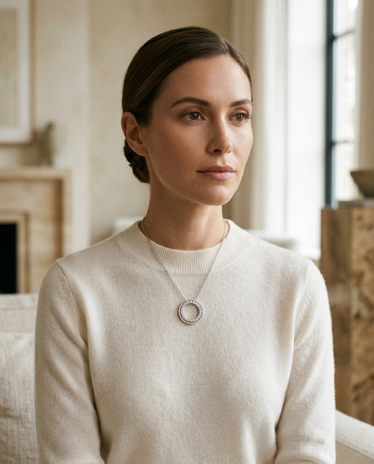 Diamond Double Halo 3-Way Necklace in 14 Karat White Gold 1-9/10ctw Adjustable 16-17-18 Inch — portrait close