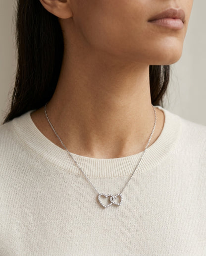 Diamond Interlocking Heart Necklace in 14 Karat White Gold 1/3ctw Adjustable 16-17-18 Inch in 14K White Gold - editorial hero