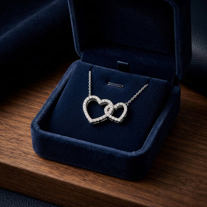 Diamond Interlocking Heart Necklace in 14 Karat White Gold 1/3ctw Adjustable 16-17-18 Inch in 14K White Gold - presentation