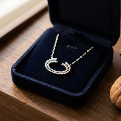 Diamond Crescent Necklace in 14k White Gold 1/4ctw Adjustable 16-17-18 Inch — velvet box
