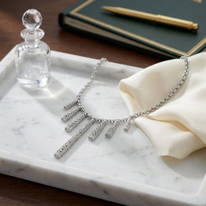 Diamond Dangle Stick Necklace 1/3ctw Adjustable 16-17-18 Inch in 14K White Gold - editorial hero
