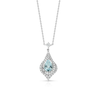 Aquamarine and Diamond Teardrop Pendant in 14k White Gold 3/8ctw