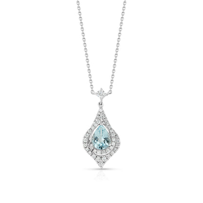 Aquamarine and Diamond Teardrop Pendant in 14k White Gold 3/8ctw