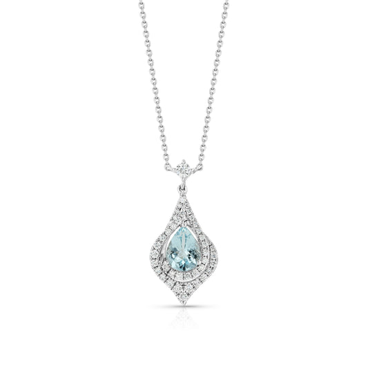 Aquamarine and Diamond Teardrop Pendant in 14k White Gold 3/8ctw