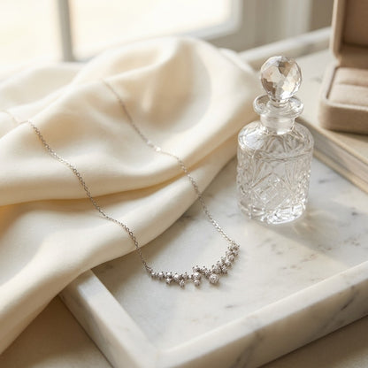 Diamond Round Brilliant Scattered Necklace in 14k White Gold 4/5ctw 16-18in Adj — marble silk