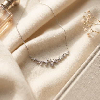 Diamond Round Brilliant Scattered Necklace in 14k White Gold 4/5ctw 16-18in Adj — textile flat lay