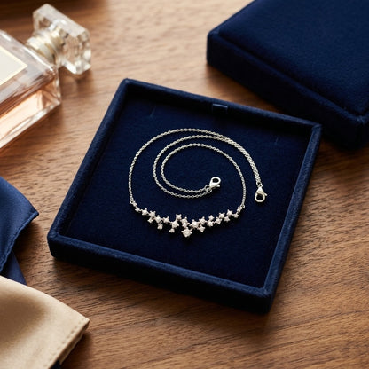 Diamond Round Brilliant Scattered Necklace in 14k White Gold 4/5ctw 16-18in Adj — velvet box