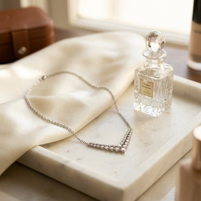 Diamond Chevron Necklace in 14k White Gold 1/2ctw (Ckg) — marble silk