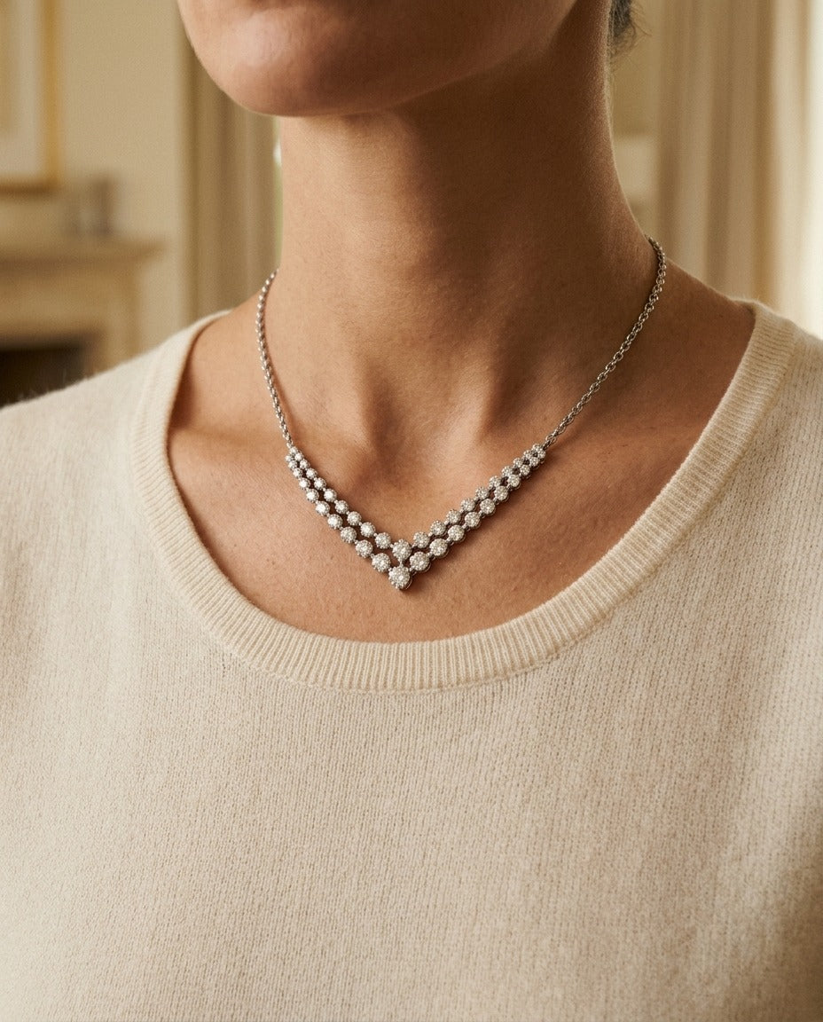 Diamond Chevron Necklace in 14k White Gold 1/2ctw (Ckg) — portrait close