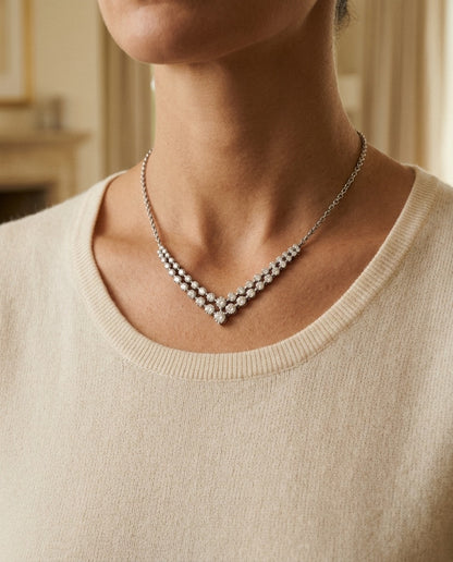 Diamond Chevron Necklace in 14k White Gold 1/2ctw (Ckg) — portrait close