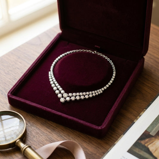 Diamond Chevron Necklace in 14k White Gold 1/2ctw (Ckg) — velvet box