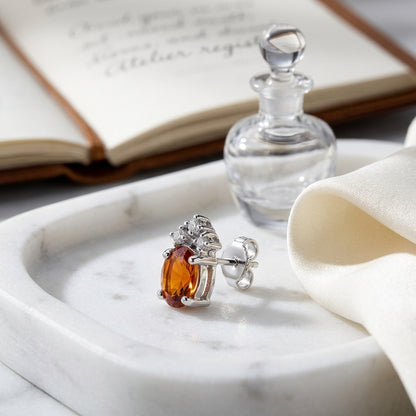 Citrine Oval And Diamond Earrings In 14k White Gold (7x5mm) — atelier still life