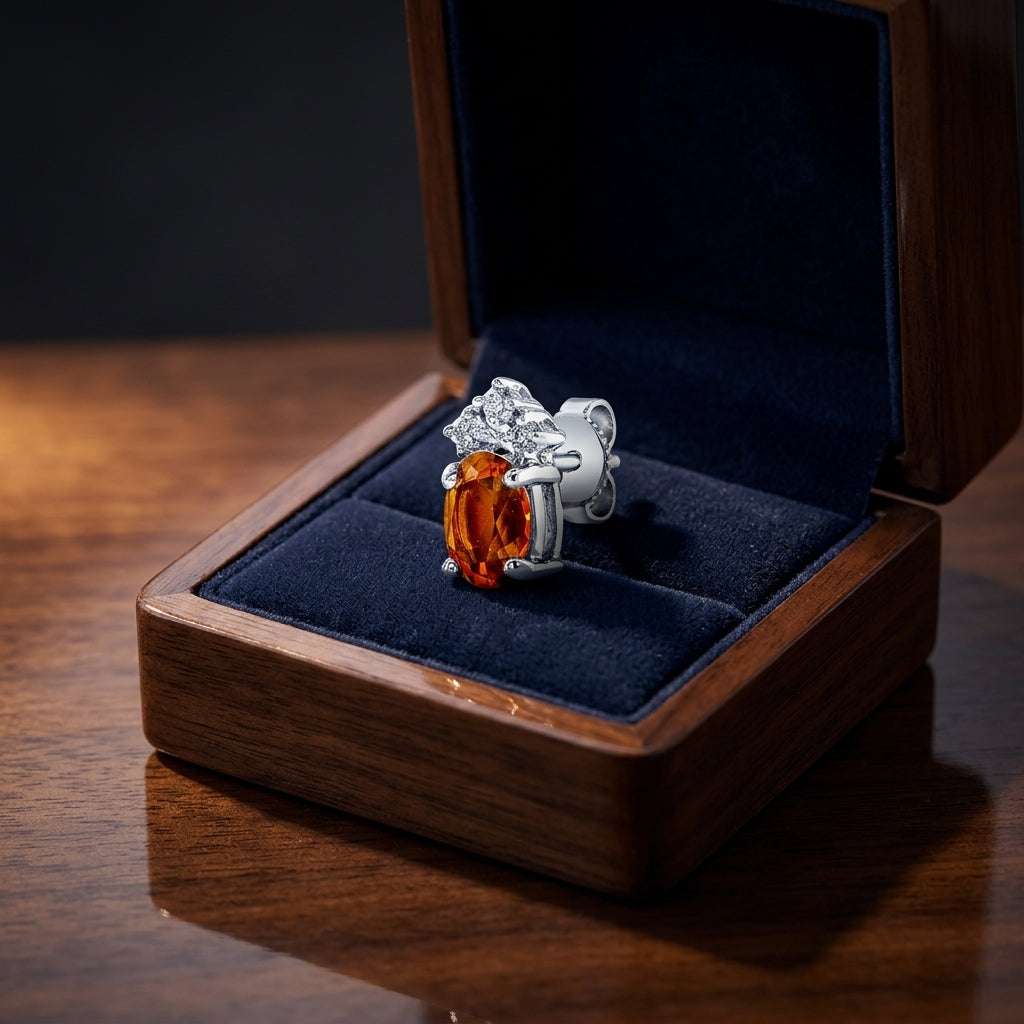 Citrine Oval And Diamond Earrings In 14k White Gold (7x5mm) — gift presentation