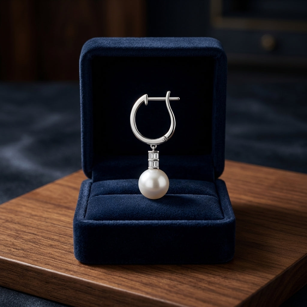 Akoya Pearl & Diamond Earrings 1/5ctw in 14K White Gold - presentation