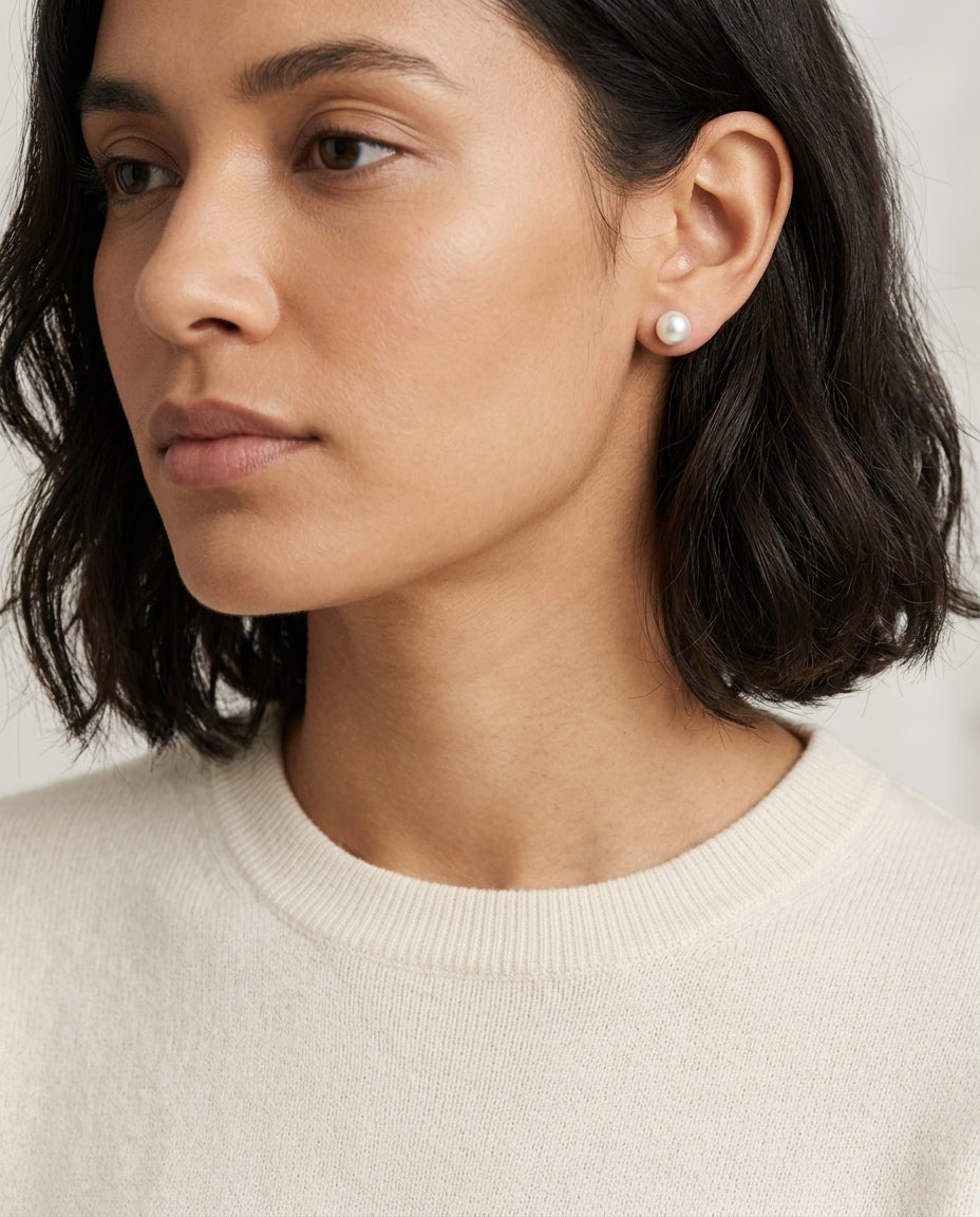 White 6-6.5mm Akoya Pearl Stud Earrings in 14K White Gold - lifestyle