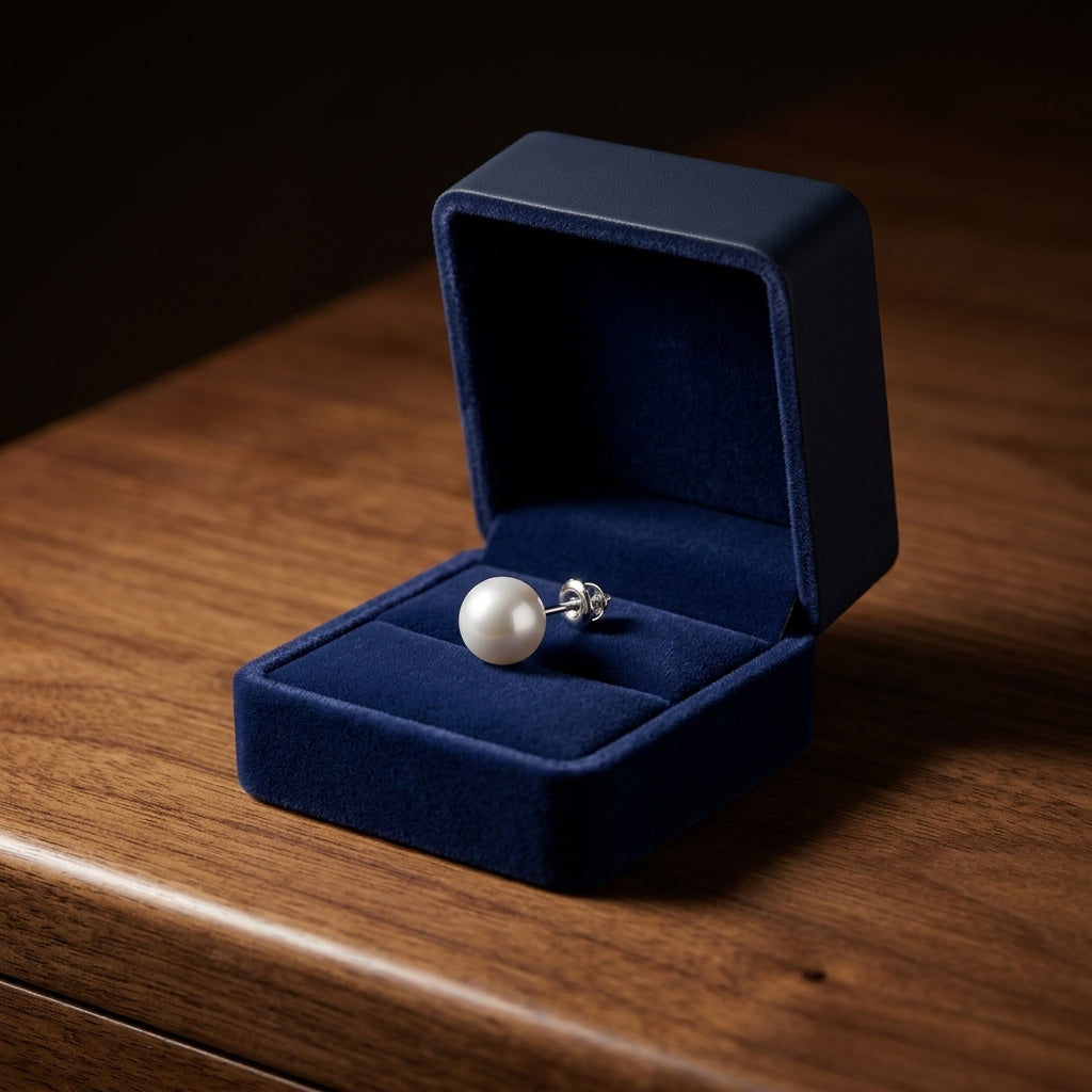 White 6-6.5mm Akoya Pearl Stud Earrings in 14K White Gold - presentation