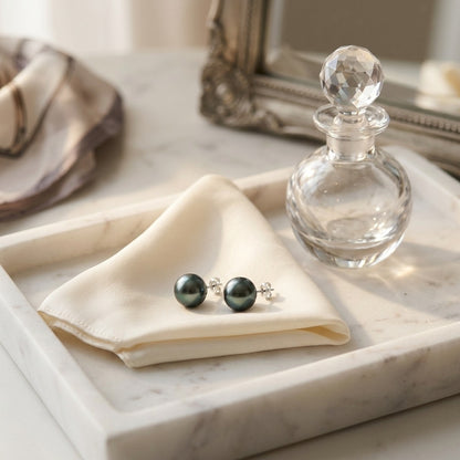 Black Sea Cultured Pearl Earrings — marble silk