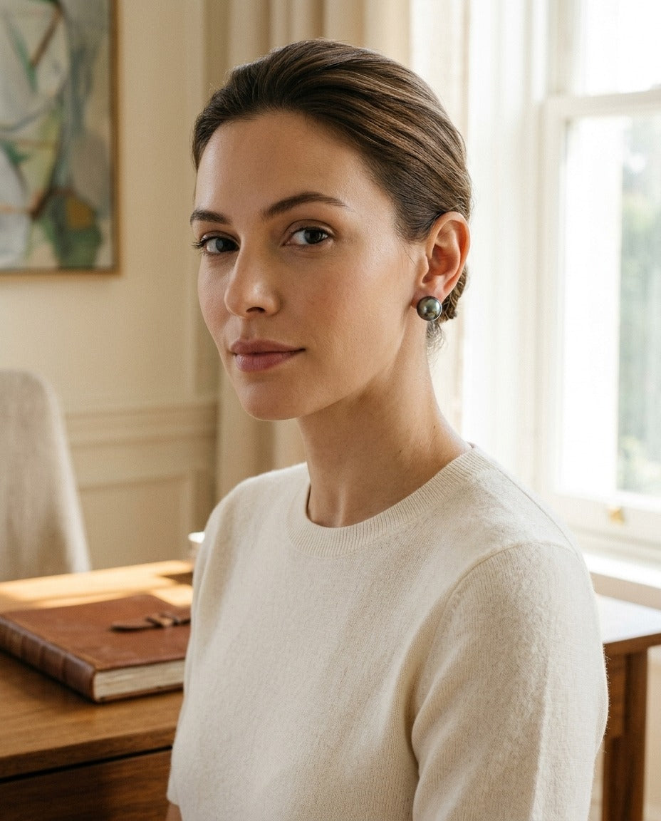 Black Sea Cultured Pearl Earrings — portrait full