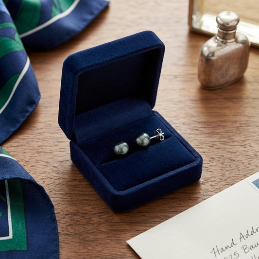 Black Sea Cultured Pearl Earrings — velvet box