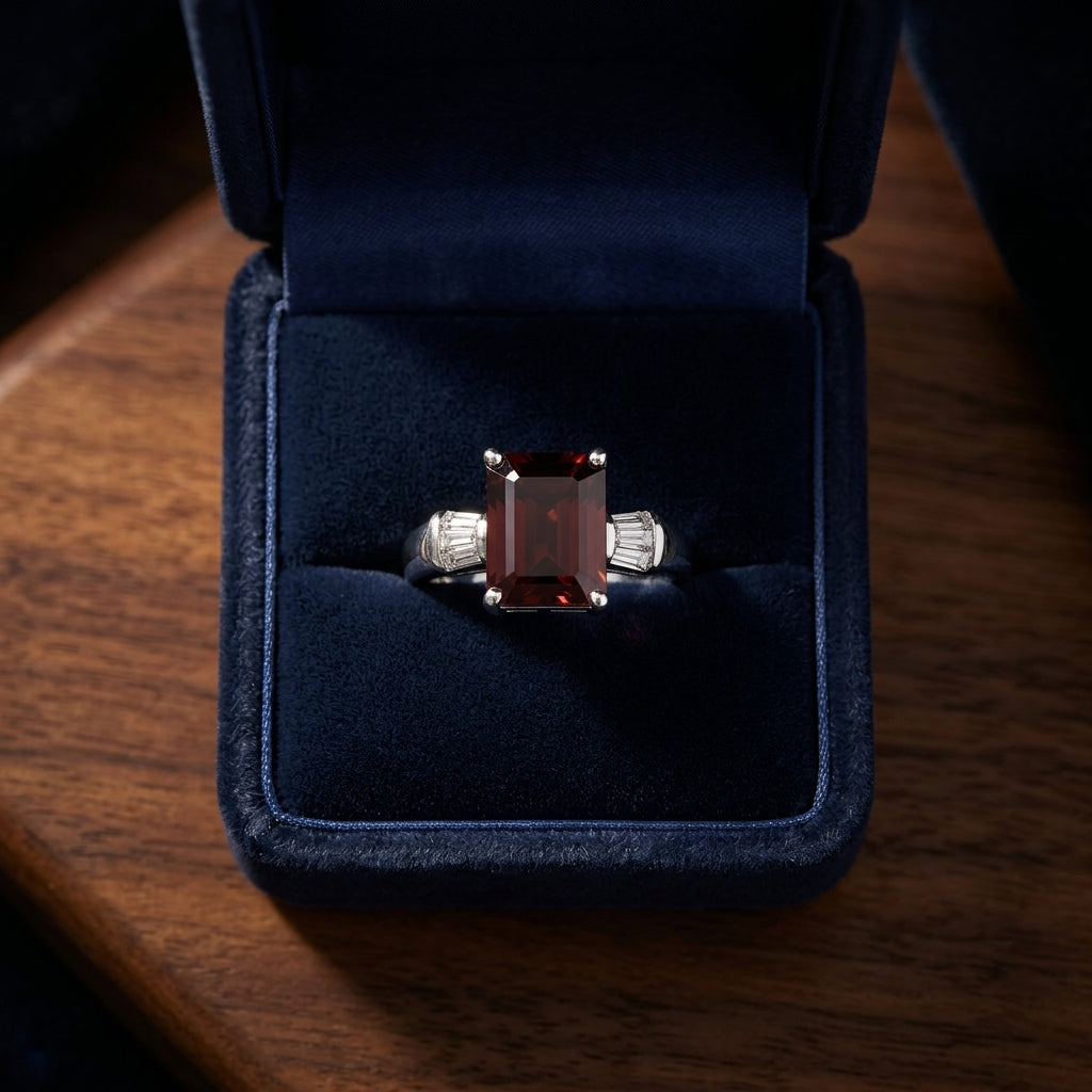 Rhodolite Garnet And Diamond Ring In 14k White Gold (9x7mm) — gift presentation