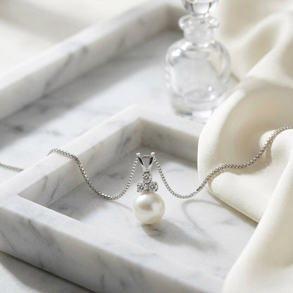 White Pearl & Diamond 14k Pendant — atelier still life