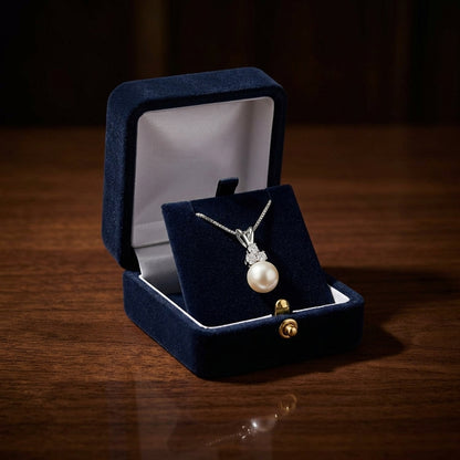 White Pearl & Diamond 14k Pendant — gift presentation