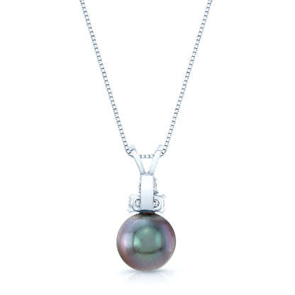 Black Tahitian Pearl And Diamond Drop Pendant 14k White Gold (18-in Box Chain)