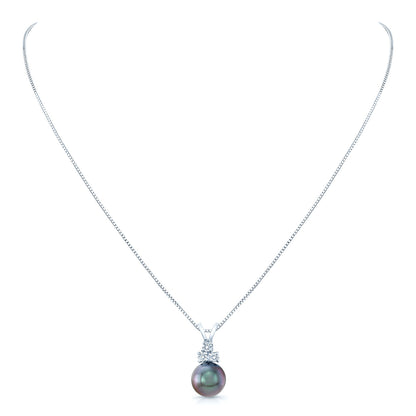 Black Tahitian Pearl And Diamond Drop Pendant 14k White Gold (18-in Box Chain)
