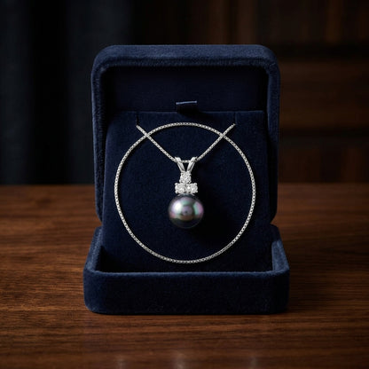 Black Tahitian Pearl And Diamond Drop Pendant 14k White Gold (17-in Box Chain) — gift presentation