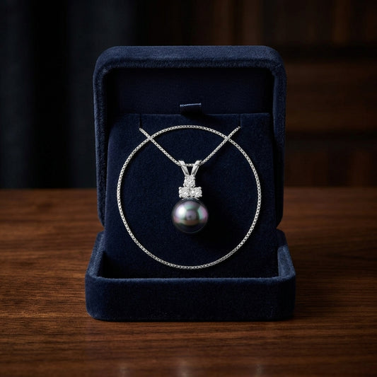 Black Tahitian Pearl And Diamond Drop Pendant 14k White Gold (17-in Box Chain) — gift presentation