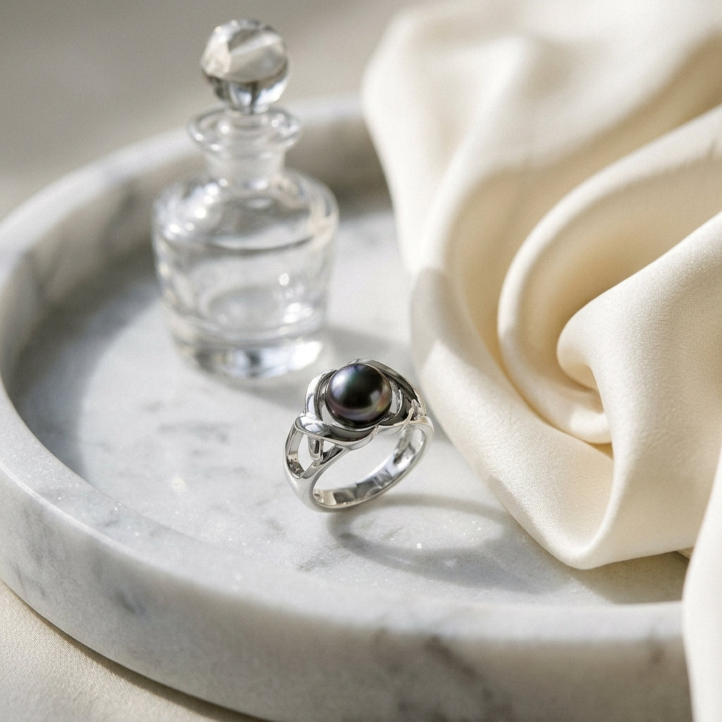 Black South Sea Pearl Ring In 14k White Gold — atelier still life