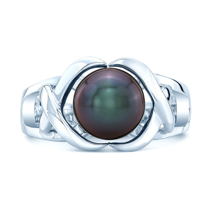 Black South Sea Pearl Ring In 14k White Gold