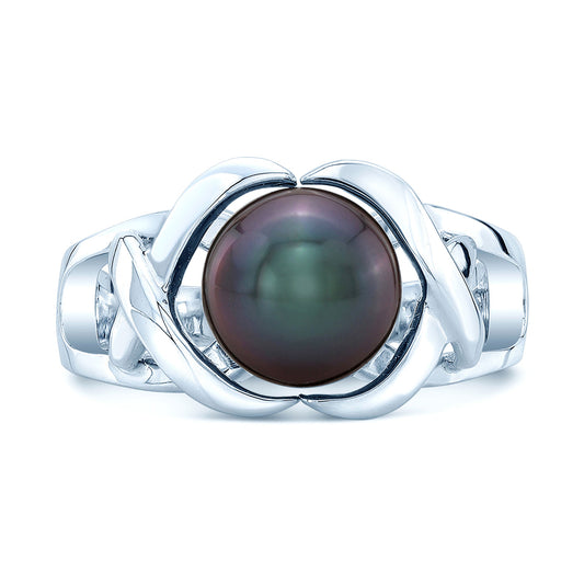 Black South Sea Pearl Ring In 14k White Gold