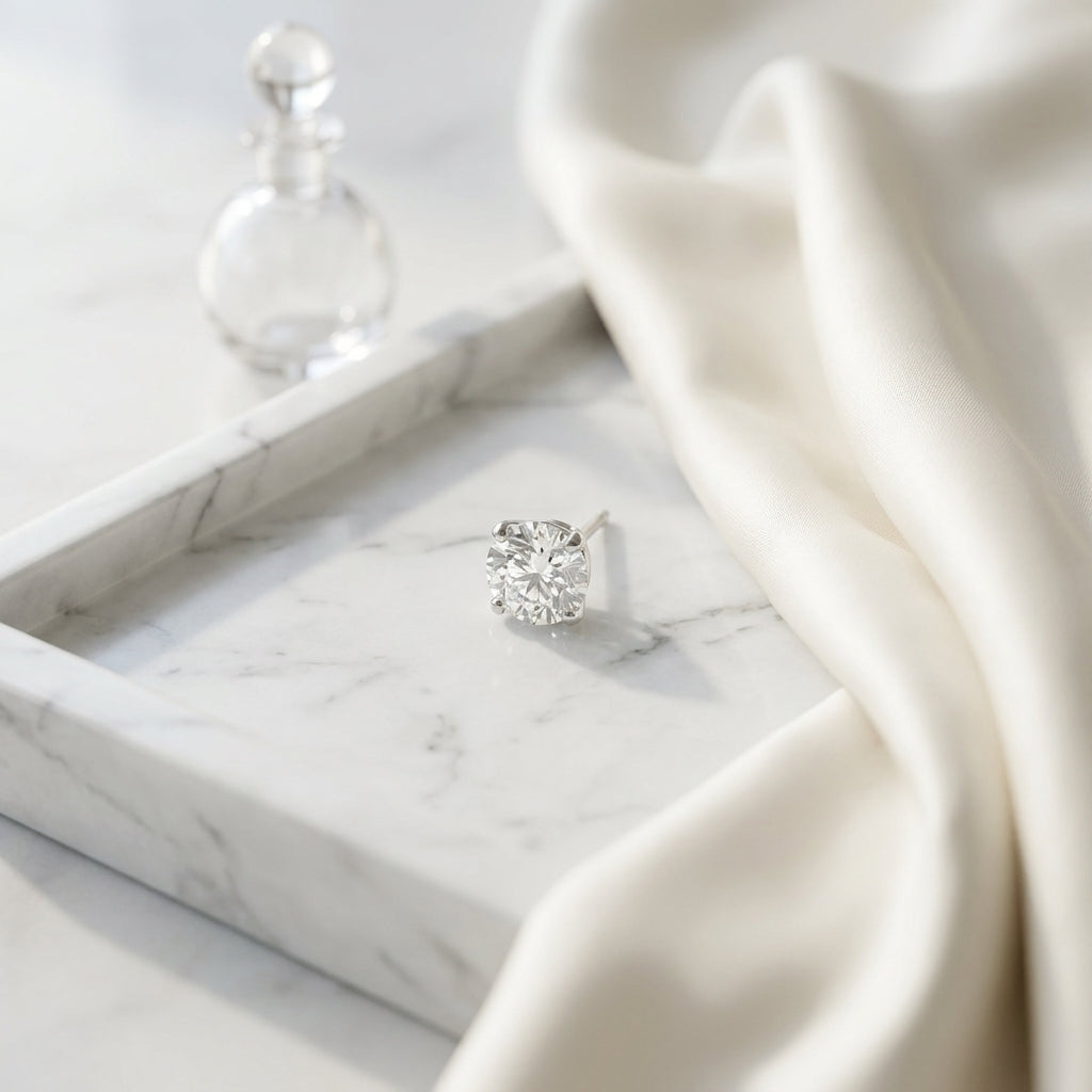 14k White Gold 3-prong Round Brilliant Diamond Stud Earrings (1 Ct. T.w., Si1-si2 Clarity, H-i Color) — atelier still life
