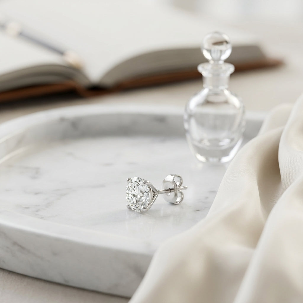 14k White Gold 3-prong Round Brilliant Diamond Stud Earrings (1 Ct. T.w., Si1-si2 Clarity, J-k Color) — atelier still life
