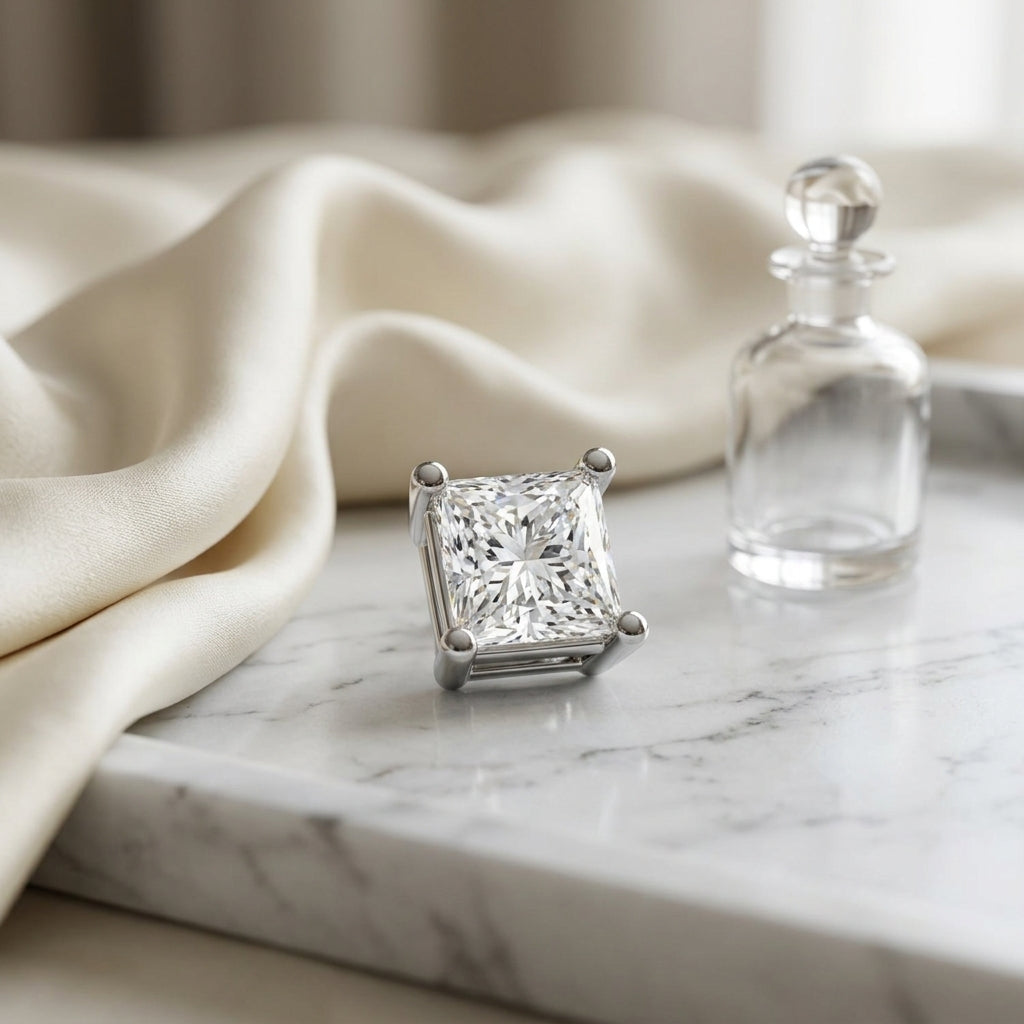 14k White Gold 4-prong Princess Diamond Stud Earrings (0.52 Ct. T.w., Vs1-vs2 Clarity, F-g Color) — atelier still life