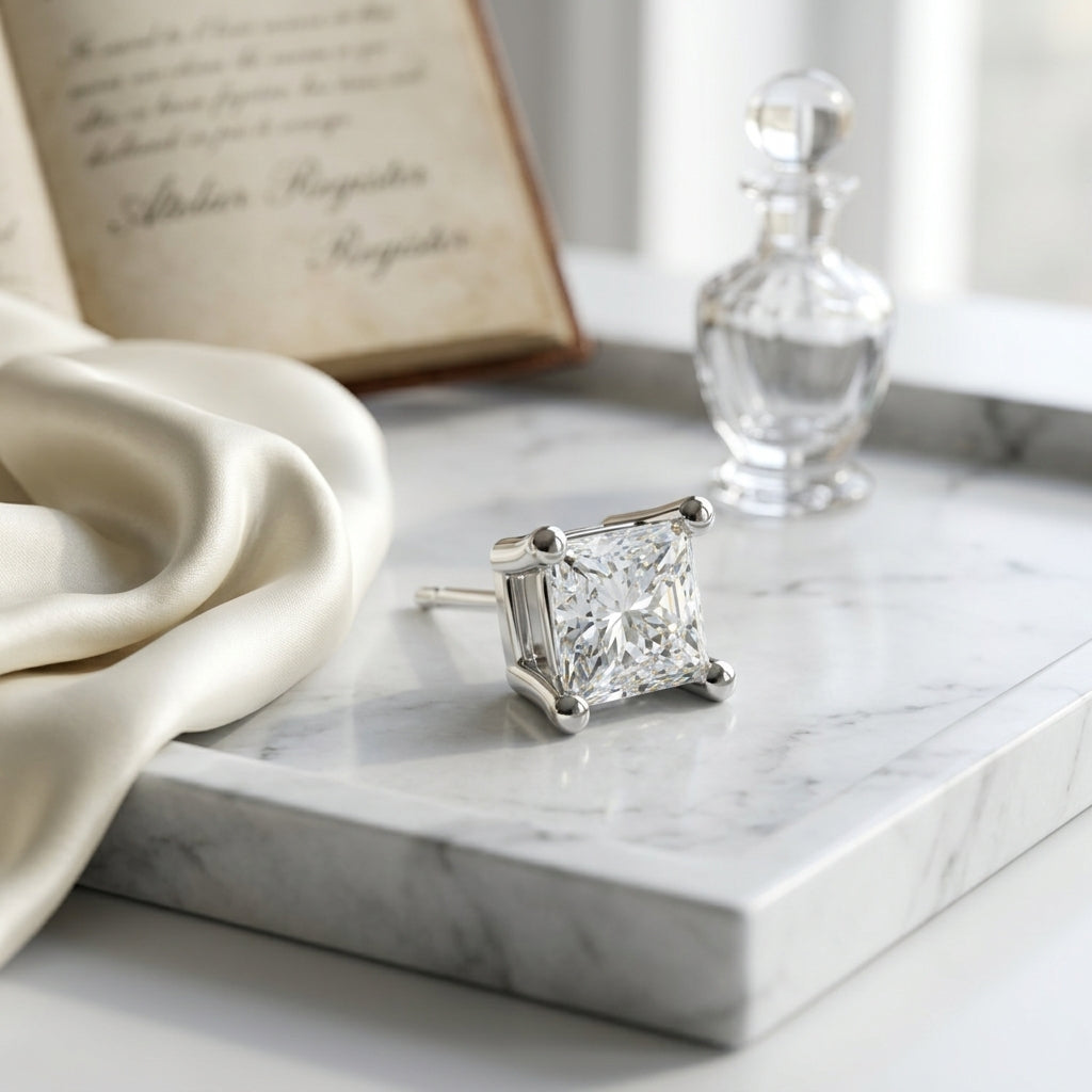 14k White Gold 4-prong Princess Diamond Stud Earrings (0.51 Ct. T.w., Vs1-vs2 Clarity, H-i Color) — atelier still life