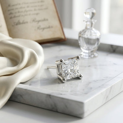 14k White Gold 4-prong Princess Diamond Stud Earrings (0.51 Ct. T.w., Vs1-vs2 Clarity, H-i Color) — atelier still life