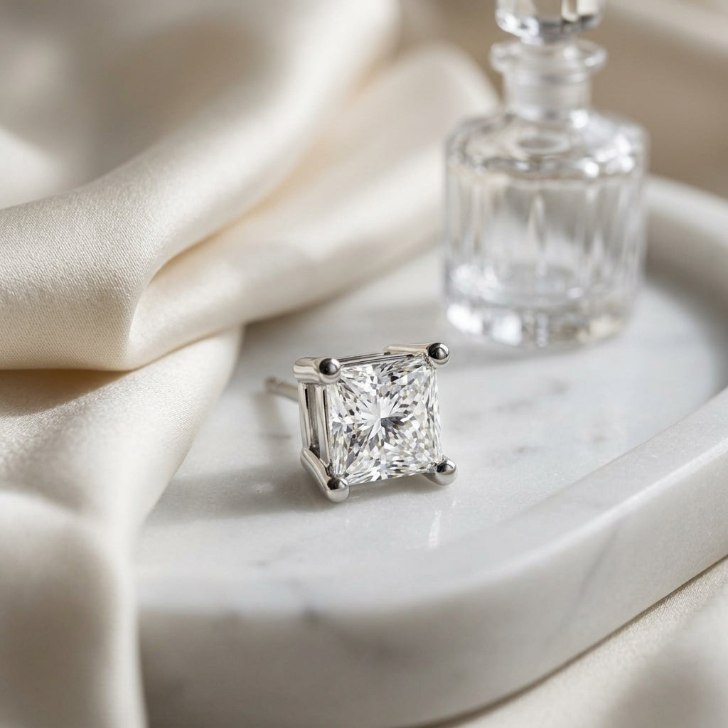 14k White Gold 4-prong Princess Diamond Stud Earrings (0.75 Ct. T.w., Si1-2 Clarity, H-i Color) — atelier still life