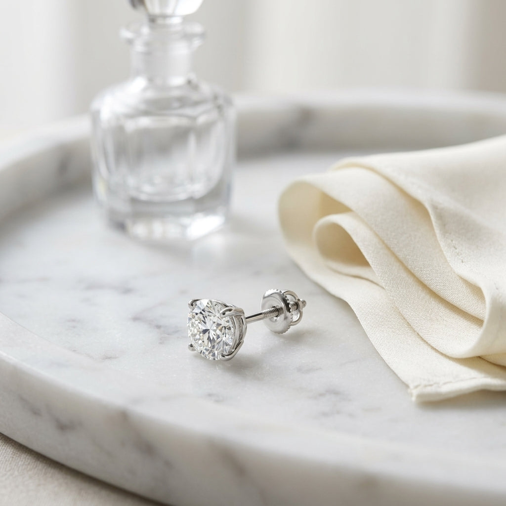 14k White Gold 4-prong Round Brilliant Diamond Stud Earrings (0.75 Ct. T.w., Vs1-vs2 Clarity, F-g Color) — atelier still life