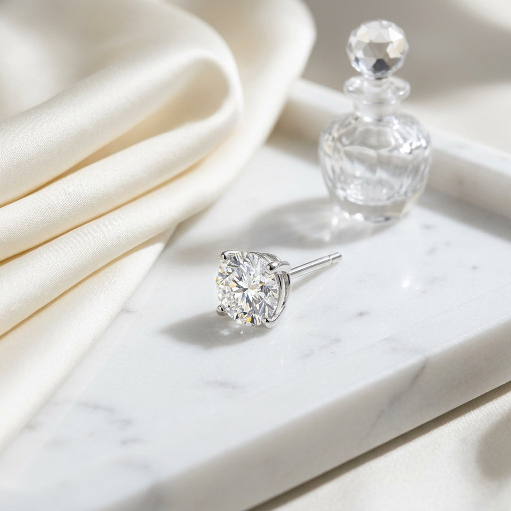 14k White Gold 4-prong Round Brilliant Diamond Stud Earrings (1 Ct. T.w., Si1-si2 Clarity, H-i Color) — atelier still life