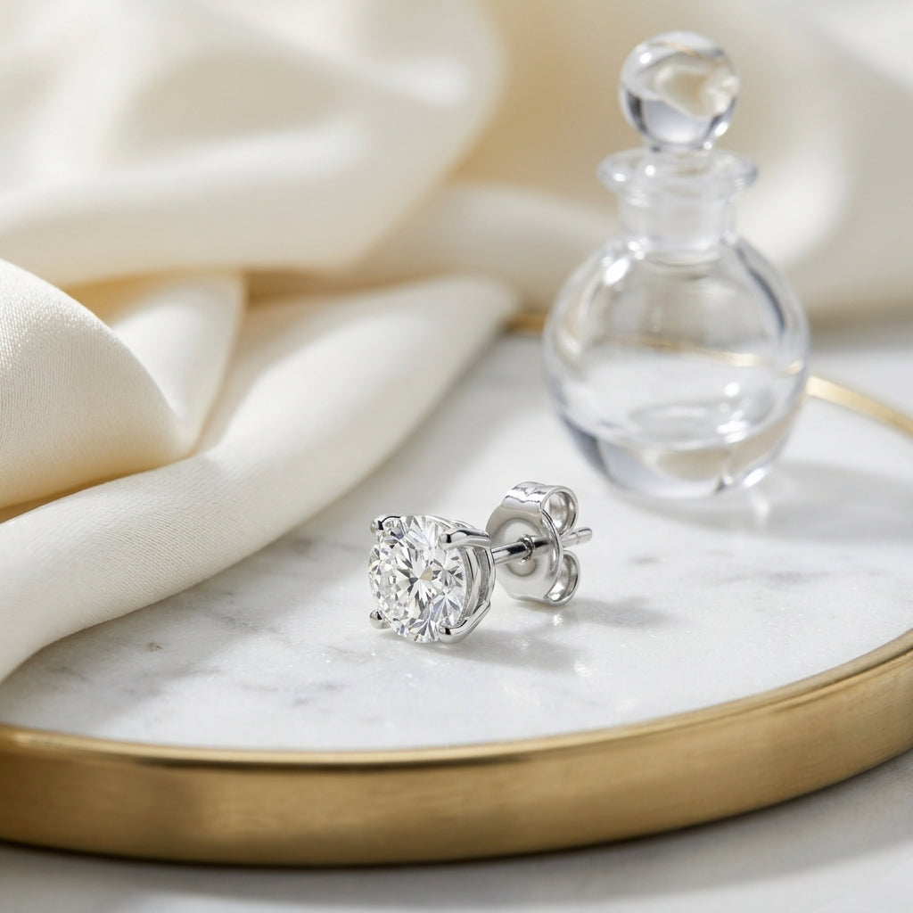 14k White Gold 4-prong Round Brilliant Diamond Stud Earrings (1.06 Ct. T.w., Vs1-vs2 Clarity, H-i Color) — atelier still life