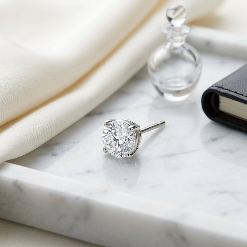 14k White Gold 4-prong Round Brilliant Diamond Stud Earrings (1 Ct. T.w., Si1-si2 Clarity, J-k Color) — atelier still life