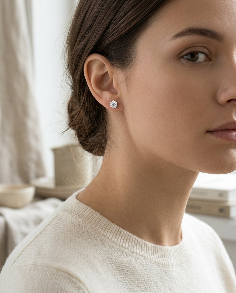 14k White Gold 6-prong Round Brilliant Diamond Stud Earrings (1 Ct. T.w., Si1-si2 Clarity, H-i Color) — editorial close-up