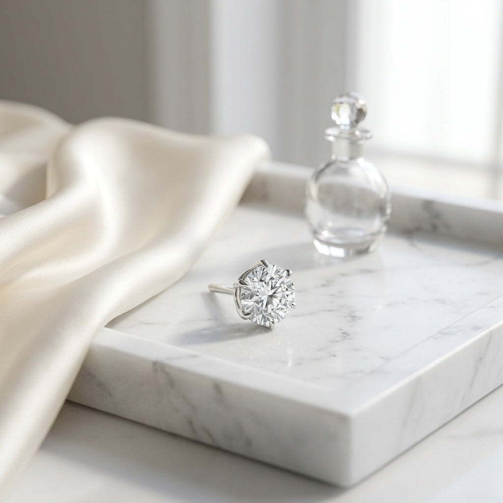 14k White Gold 6-prong Round Brilliant Diamond Stud Earrings (1 Ct. T.w., Si1-si2 Clarity, J-k Color) — atelier still life