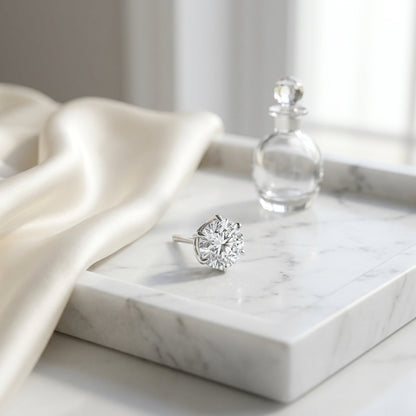 14k White Gold 6-prong Round Brilliant Diamond Stud Earrings (1 Ct. T.w., Si1-si2 Clarity, J-k Color) — atelier still life