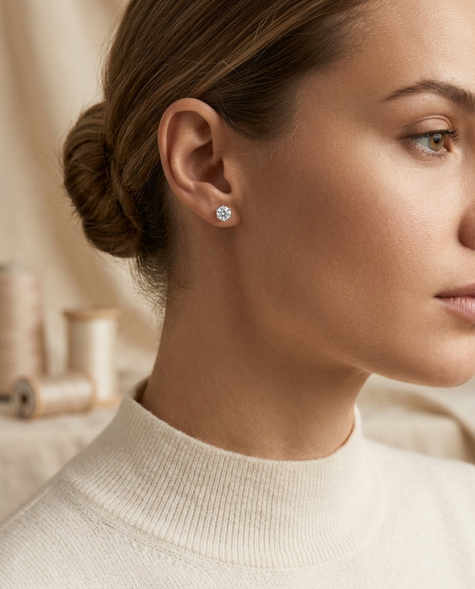 14k White Gold 6-prong Round Brilliant Diamond Stud Earrings (1 Ct. T.w., Si1-si2 Clarity, J-k Color) — editorial close-up