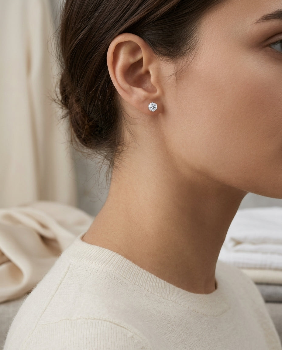 14k White Gold 6-prong Round Brilliant Diamond Stud Earrings (1.48 Ct. T.w., Vs1-vs2 Clarity, H-i Color) — editorial close-up