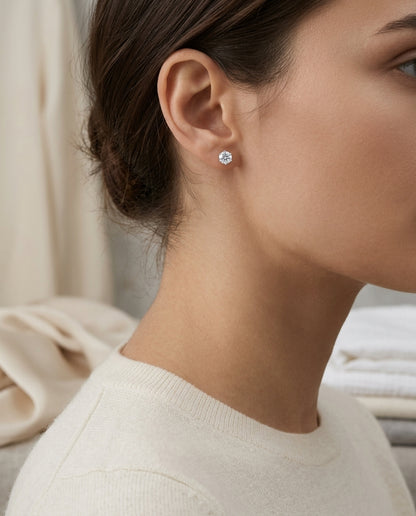 14k White Gold 6-prong Round Brilliant Diamond Stud Earrings (1.48 Ct. T.w., Vs1-vs2 Clarity, H-i Color) — editorial close-up