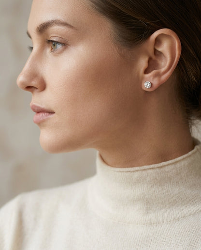 14k White Gold Bezel Set Round Brilliant Diamond Stud Earrings (0.75 Ct. T.w., Si1-si2 Clarity, J-k Color) — editorial close-up